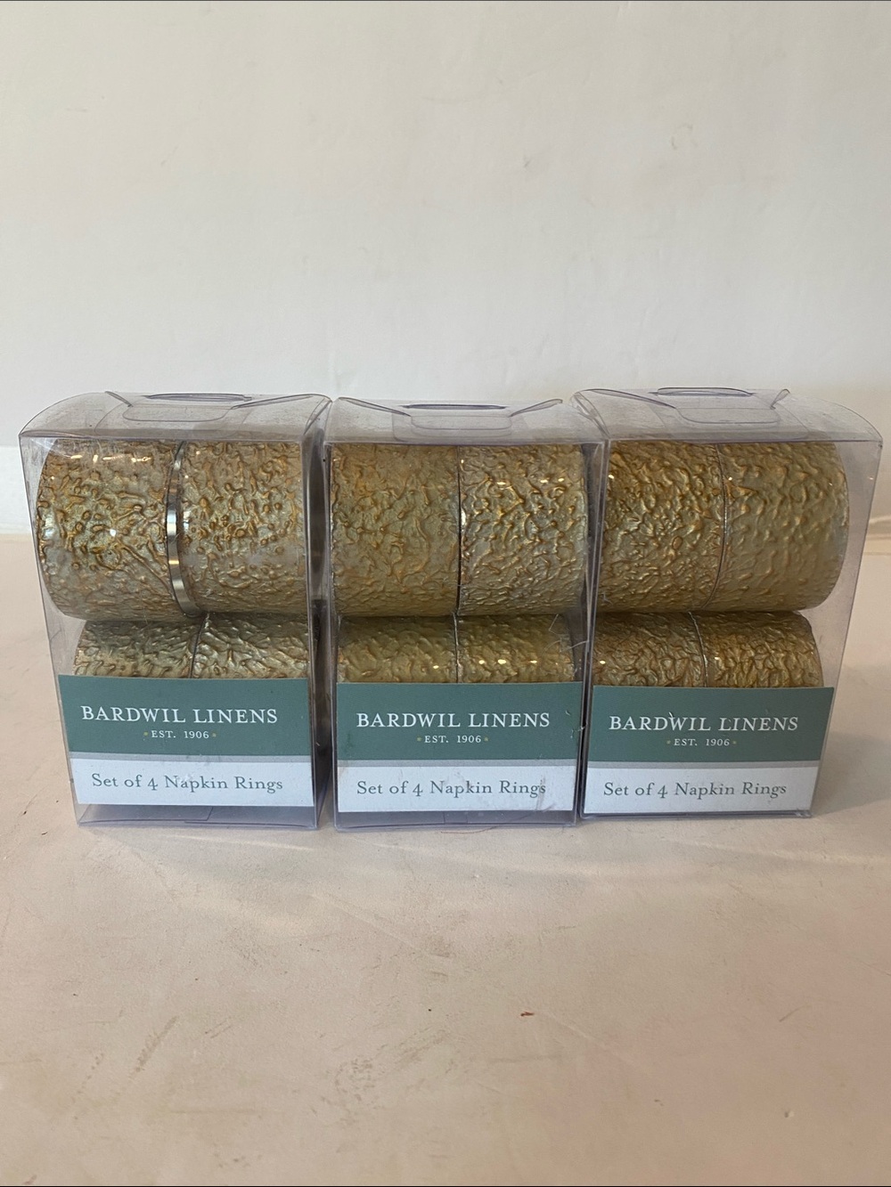 NIOP Bardwil Linens Gold Hammered Metal Napkin Rings - Set of 12 (3 boxes) #8843
